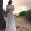 White Off Shoulder Crop Top Long Skirt Three Pieces Set