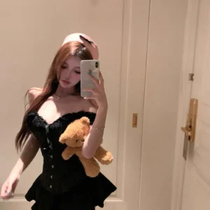 Black-Lacey-Vest-Top-Skirt-Two-Pieces-Set-S-M.webp Black Lacey Vest Top + Skirt Two Pieces Set (S, M)