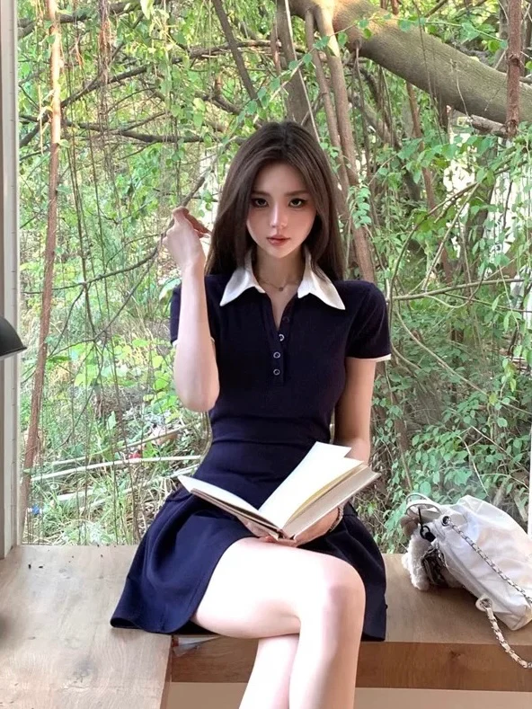 White-Collar-Navy-Mini-Dress.webp White Collar Navy Mini Dress (Free Size)